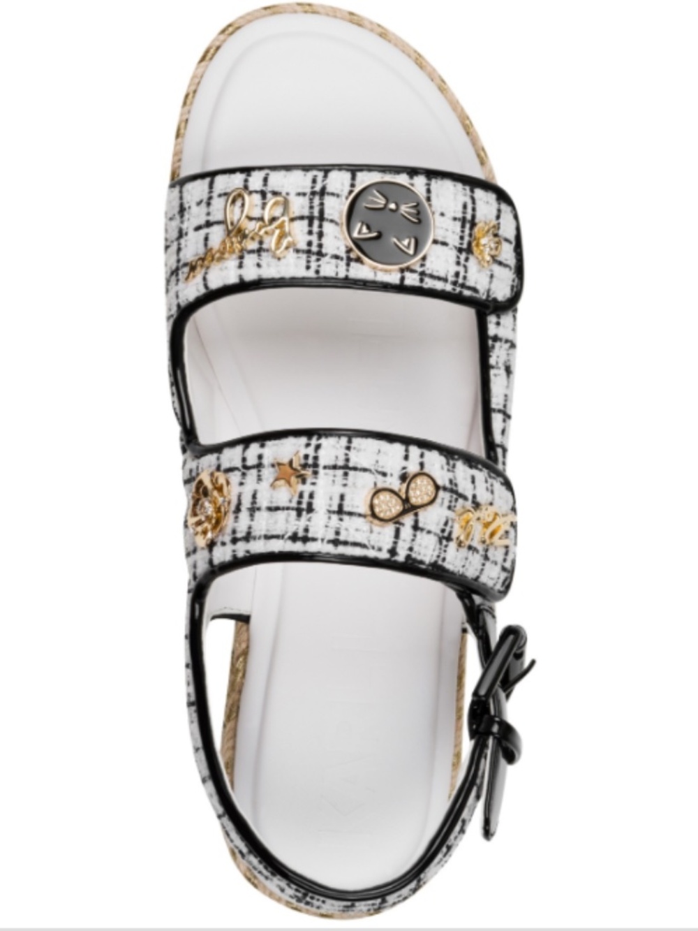Karl Lagerfeld Paris Women's Charlay Logo Tweed Sandals - White Black